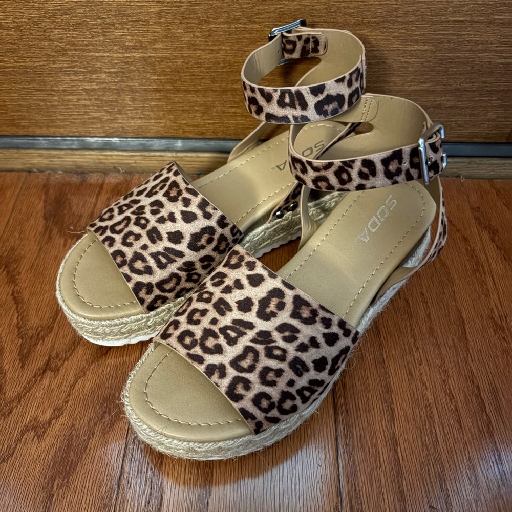 Soda Brown Tan Espadrille Shoes with Ankle Strap